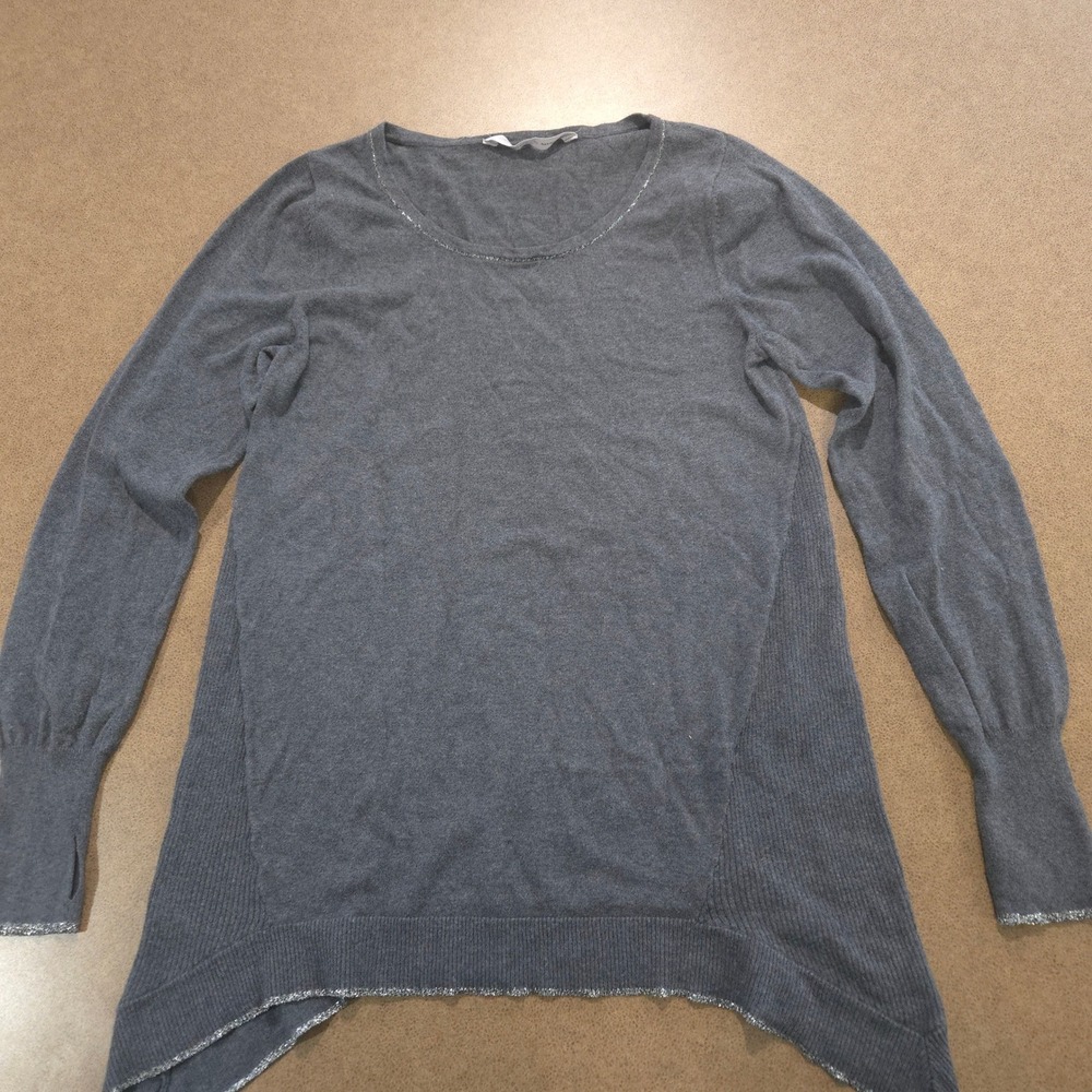 Athleta Sweater XL Womens Gray Metallic Trim Thumbhole Cashmere blend‎ Sharkbite